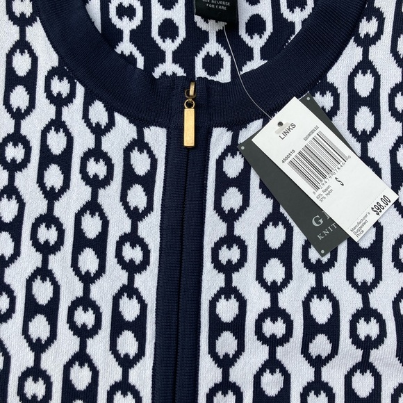 NWT  GRACE KNIT DRESSING  BLUE AND WHITE FRONT ZIPPER CARDIGAN - Picture 4 of 5